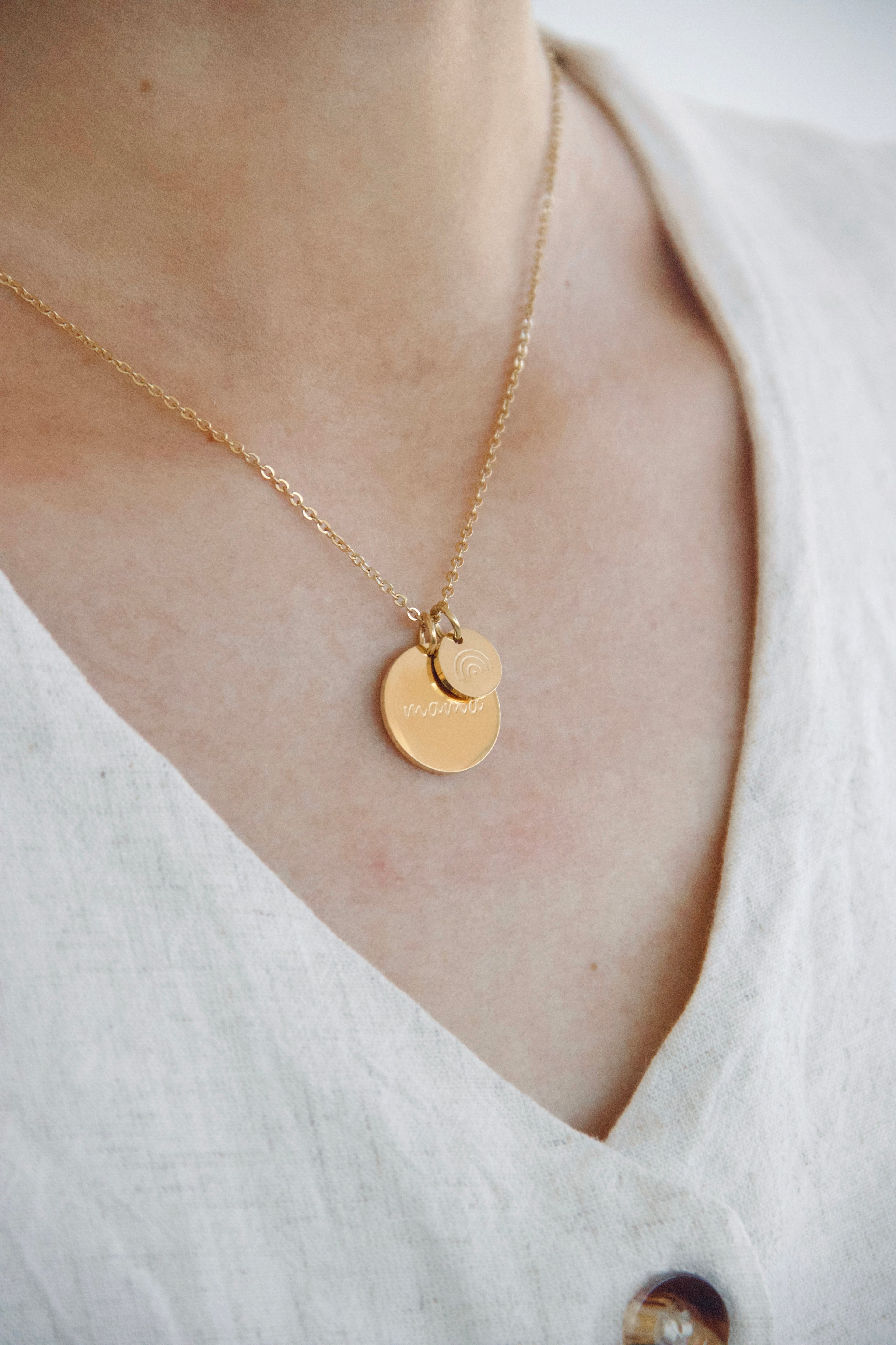 Mama Rainbow Double pendant Gold Necklace